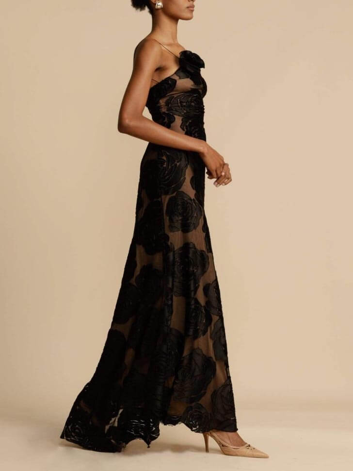 Liliana - Rose Blumen Maxi-Kleid
