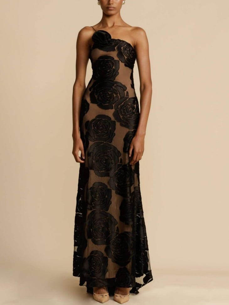 Liliana - Rose Blumen Maxi-Kleid