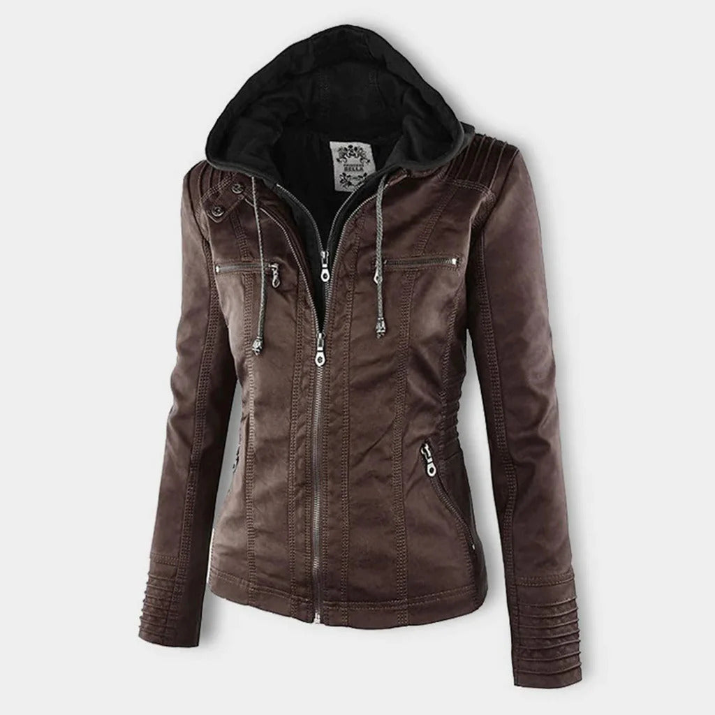 Diana | Damen Lederjacke mit Kapuze