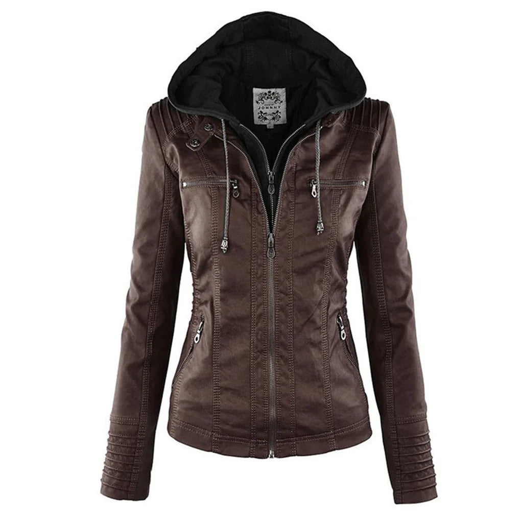 Diana | Damen Lederjacke mit Kapuze