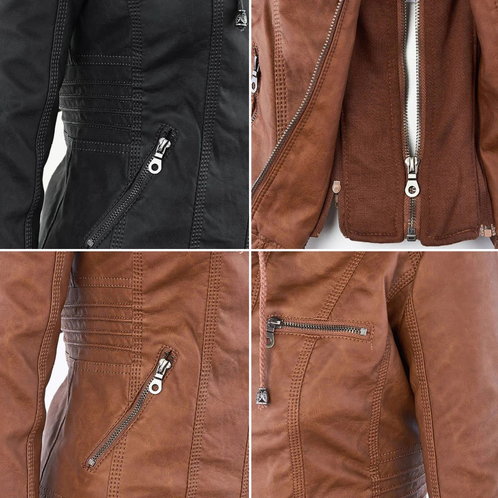 Diana | Damen Lederjacke mit Kapuze