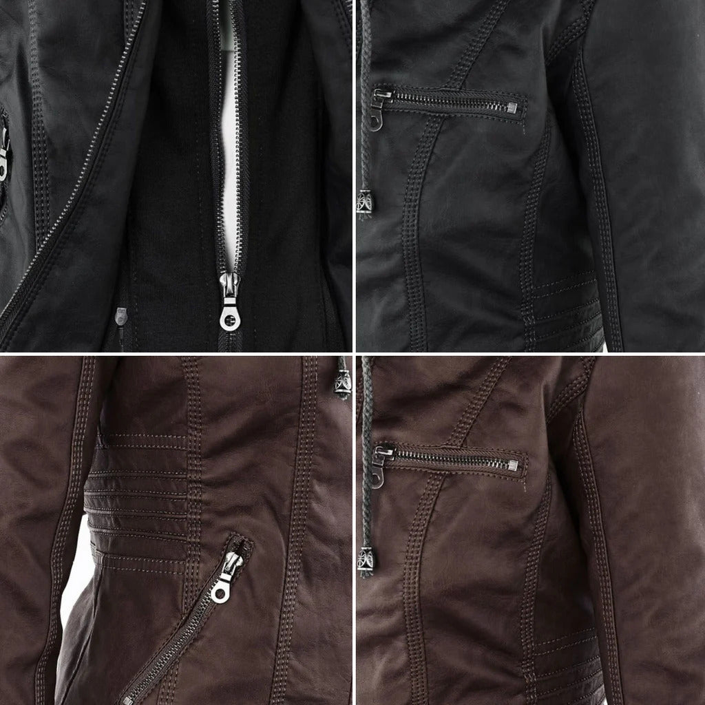 Diana | Damen Lederjacke mit Kapuze