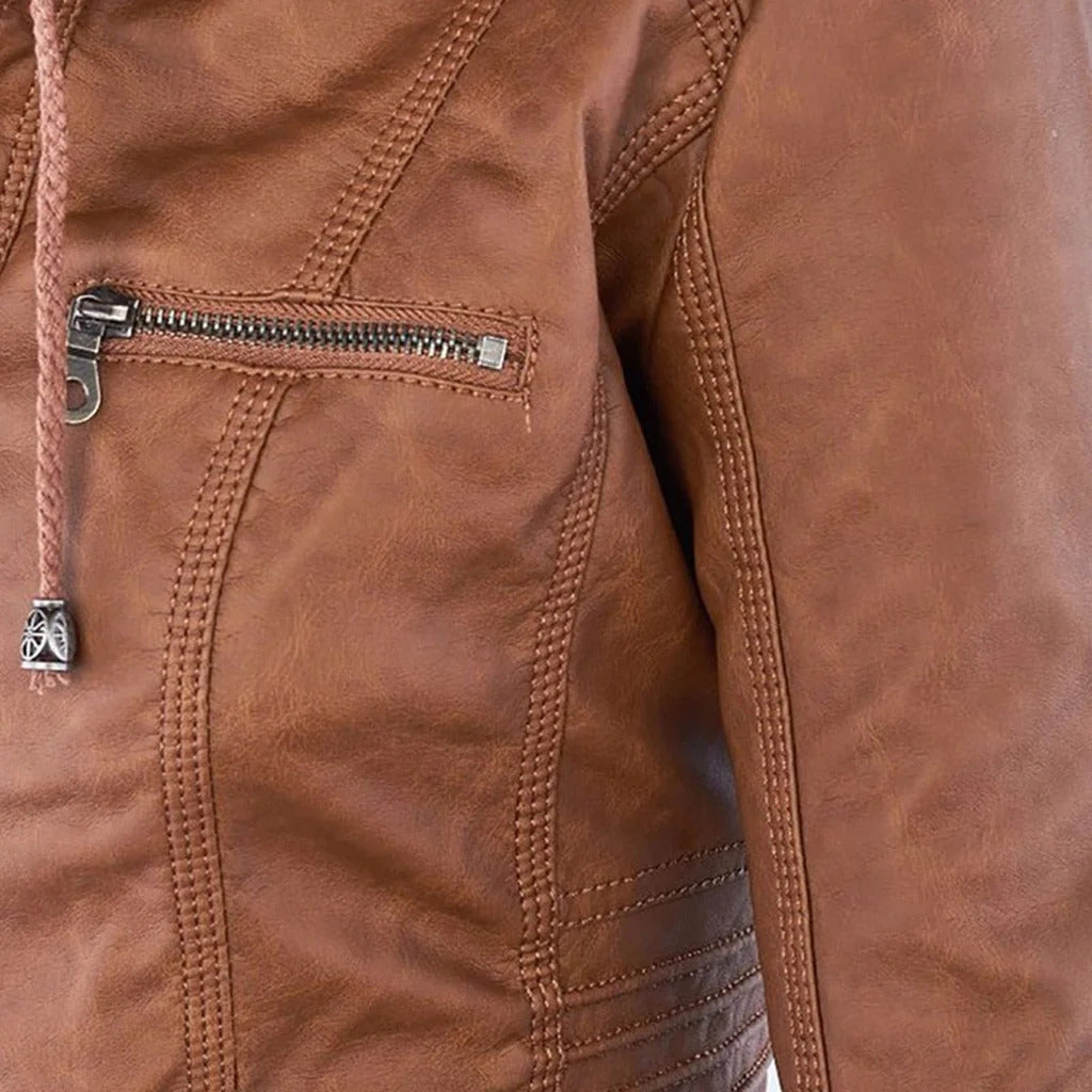 Diana | Damen Lederjacke mit Kapuze