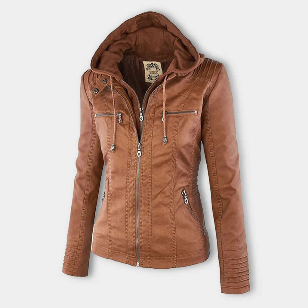 Diana | Damen Lederjacke mit Kapuze