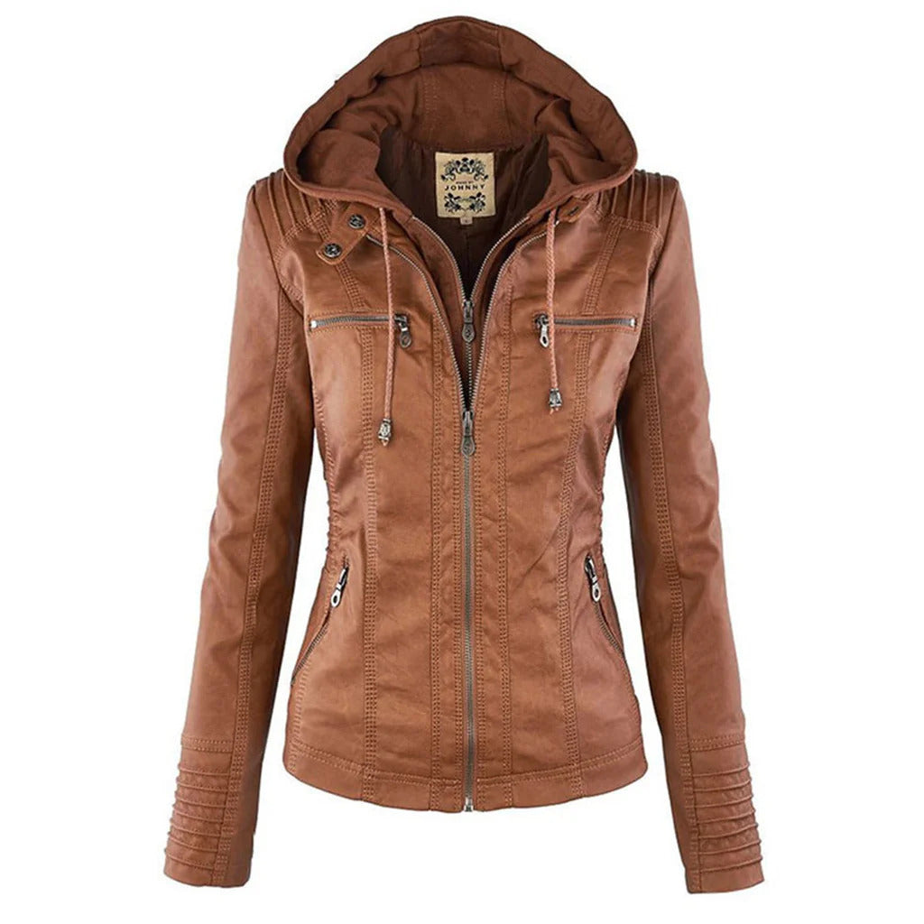Diana | Damen Lederjacke mit Kapuze