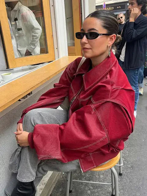 Rodie - Rote Lederjacke in Übergröße
