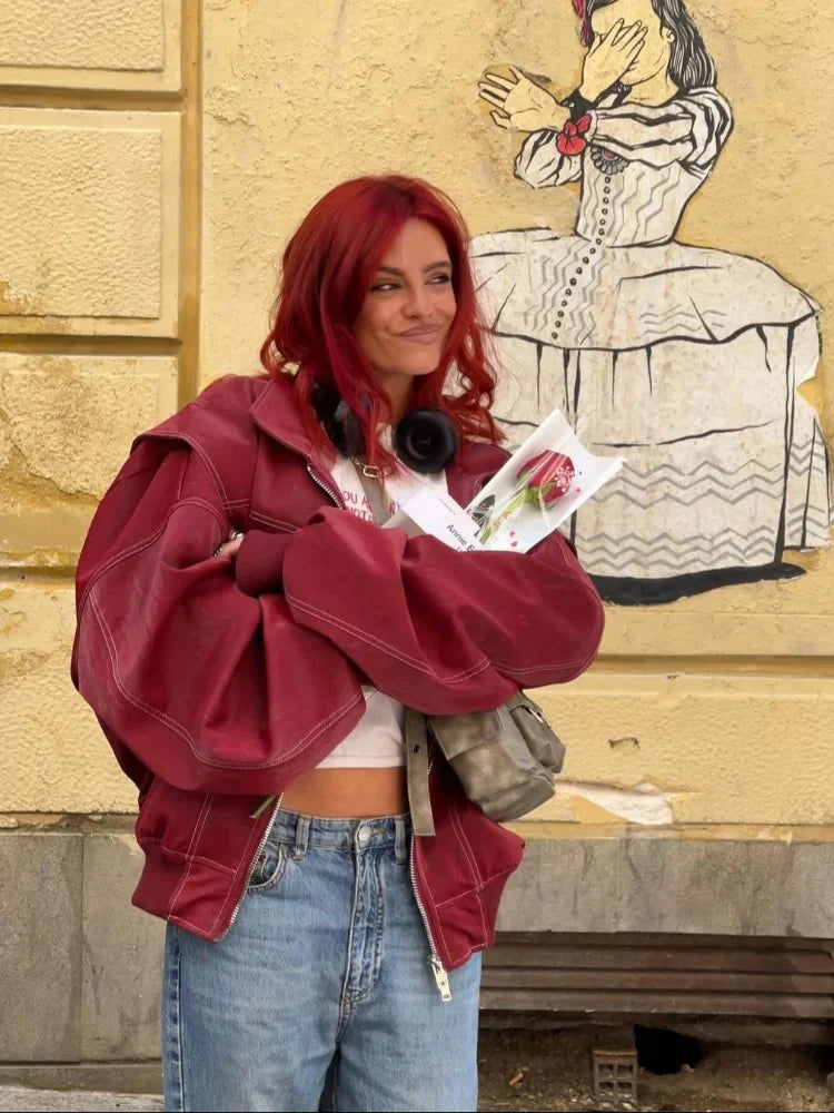 Rodie - Rote Lederjacke in Übergröße