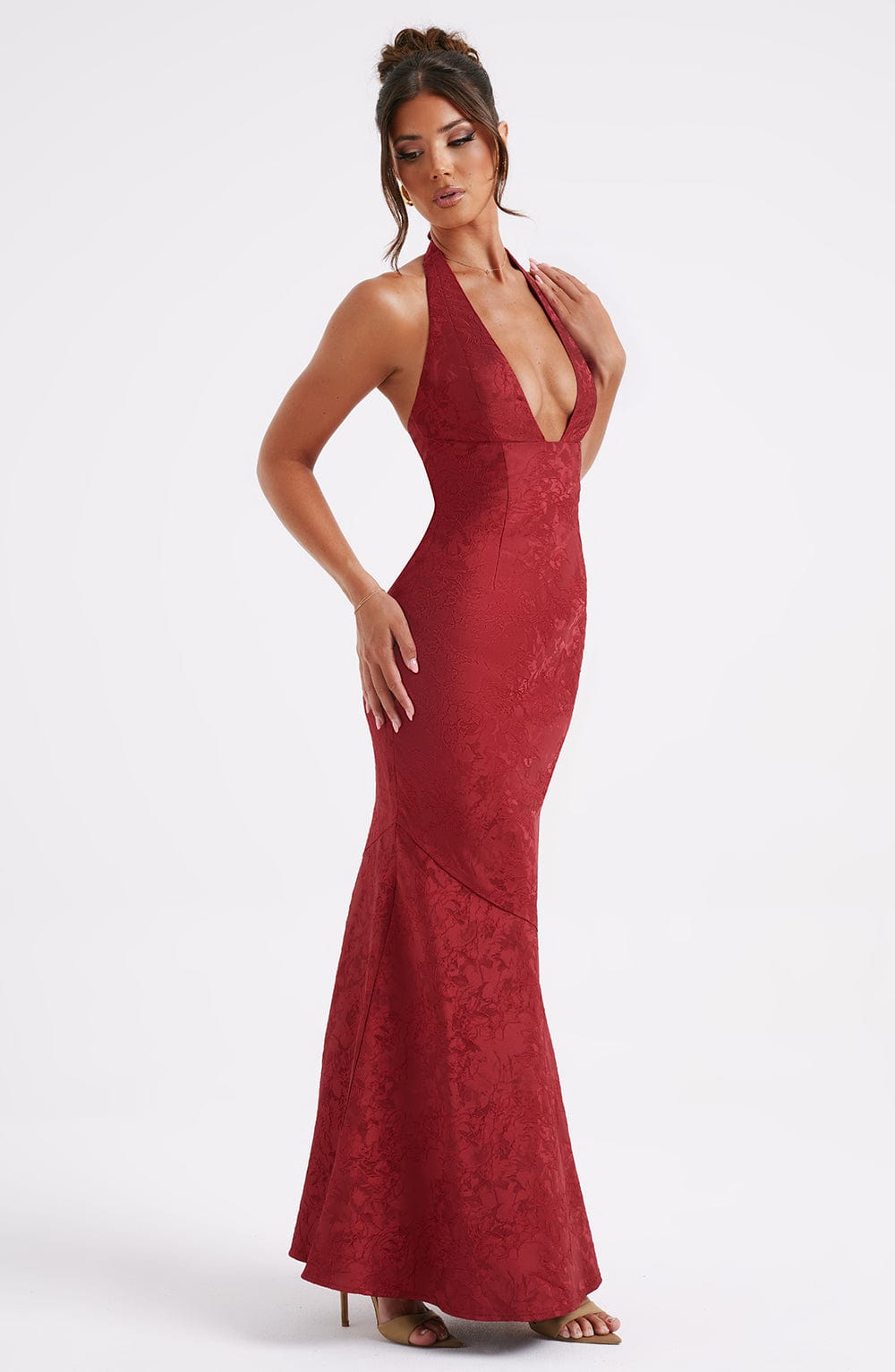 Anneliese - Halterneck-Knotengefaltenes Maxikleid