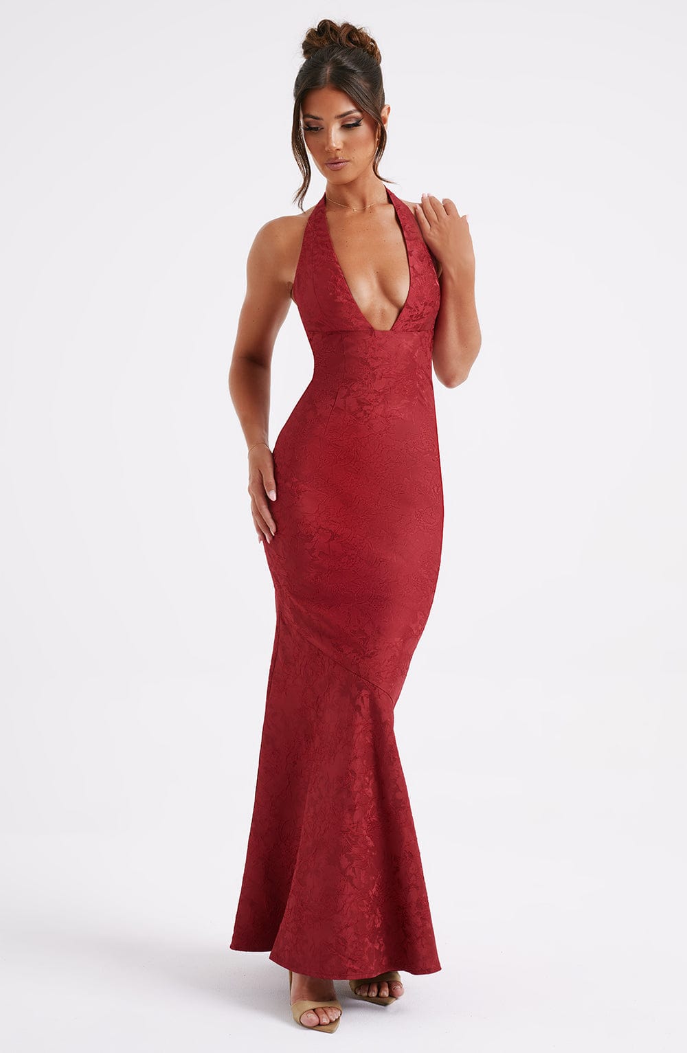 Anneliese - Halterneck-Knotengefaltenes Maxikleid