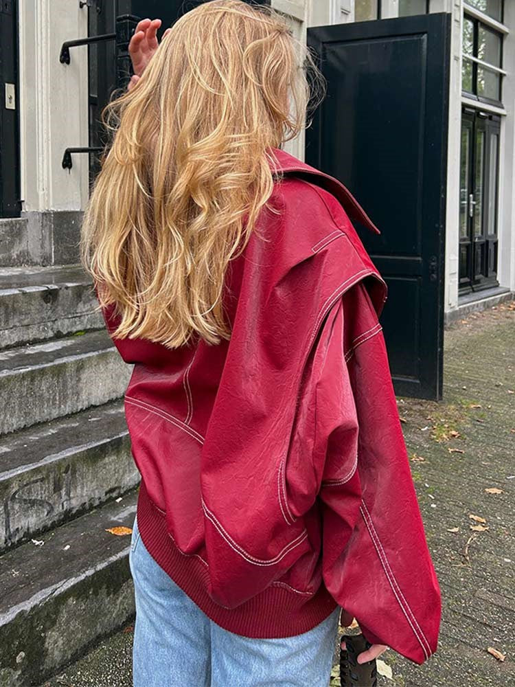 Rodie - Rote Lederjacke in Übergröße